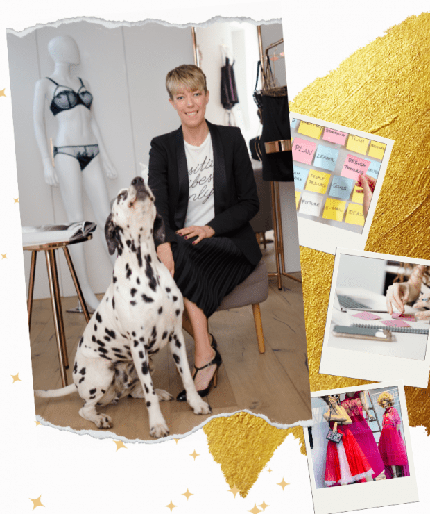 Sarah Connelly Fashion Business Strategy Consultant in retail store with dog